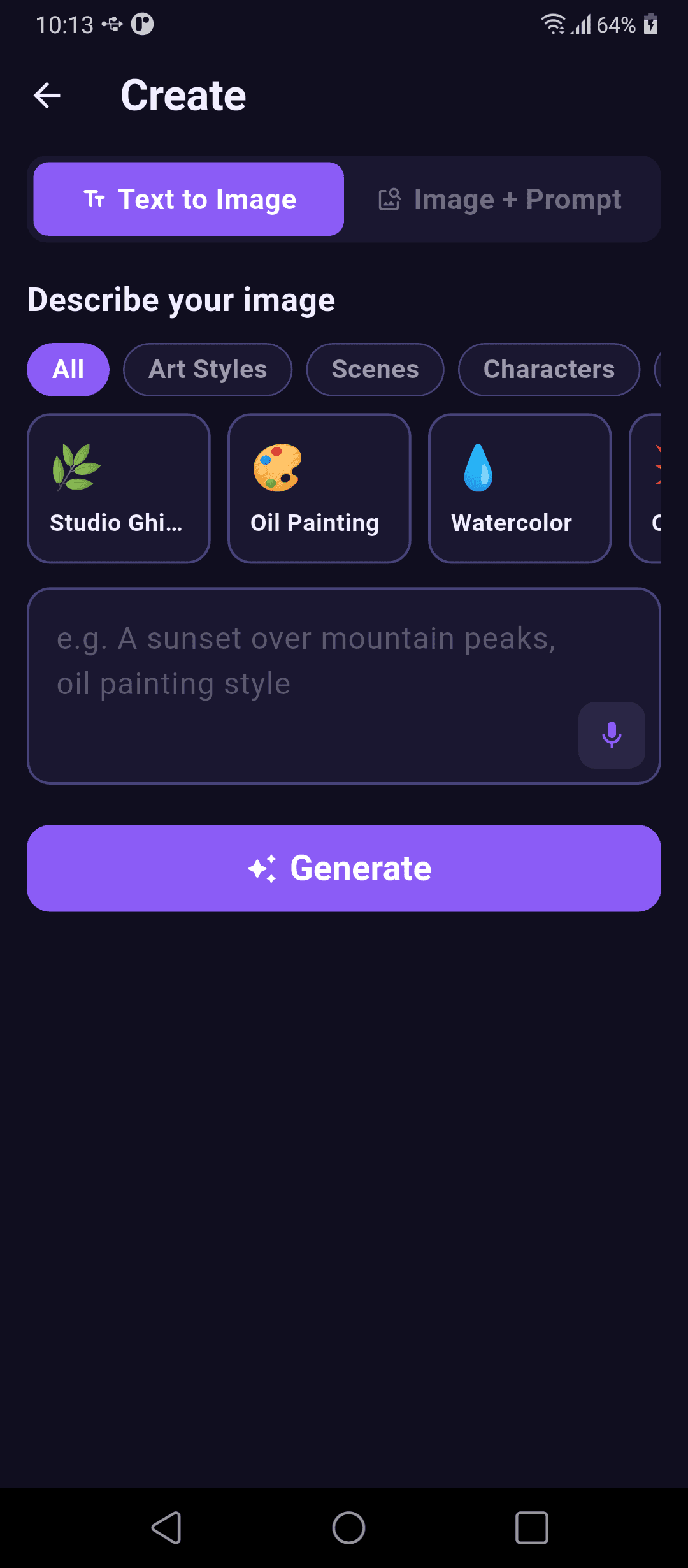 Rendara create screen with Text to Image